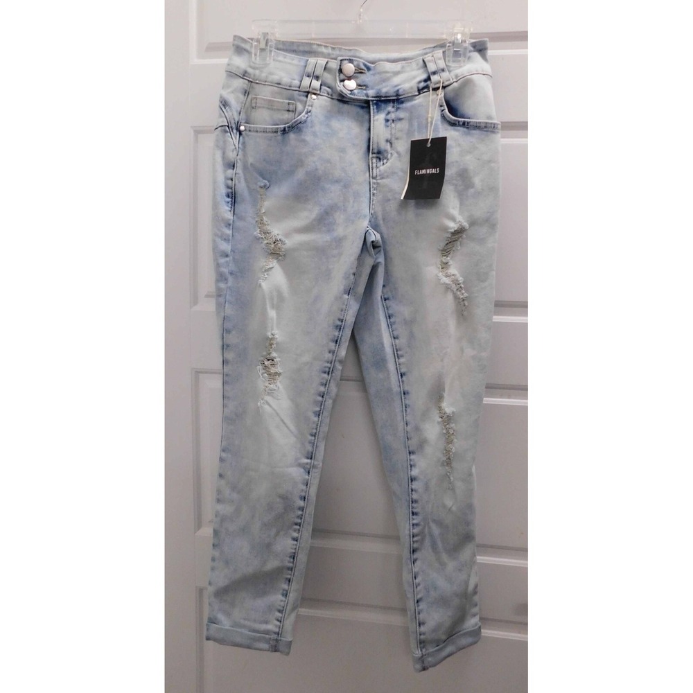 Flamingals‎ Washed Low Waist Straight Leg Jeans Light Blue Size Small sz S
